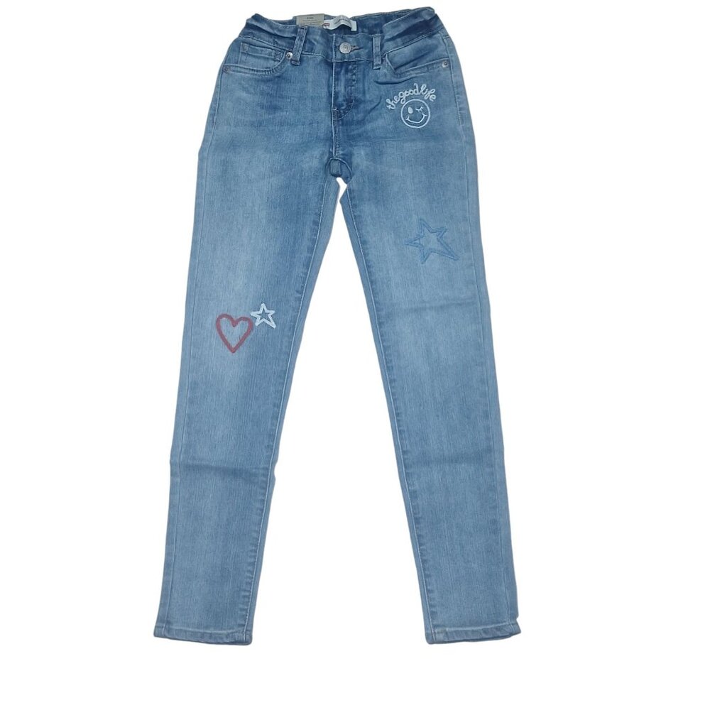Levis Girls 710 Super Skinny Jeans Size 8 Regular Embroidered Patches Blue Denim